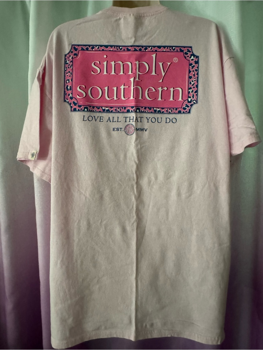 Simply Southern Pink Graphic Tee with Leopard Trim